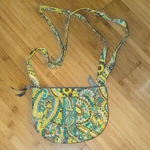 Vera Bradley Retired Yellow And Teal Floral Patterned Crossbody Bag